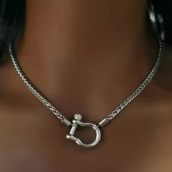 Horseshoe Silver Statement Choker Necklace, Horse D Ring - Picture 1 of 3
